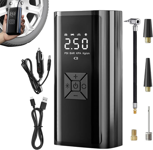 Pompe à air, gonfleur pour pneus sans fil avec écran LED pour voiture, vélo, moto, camping-car, urgence, voyage, camping