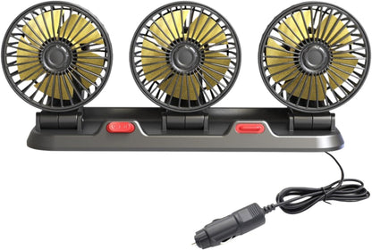 Ventilateur de voiture 360 ° réglable 3 tête ventilateur d'air automobile ventilateur électrique voiture ventilateur silencieux pour bureau à domicile et voiture