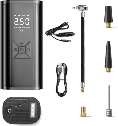 Pompe à air, gonfleur pour pneus sans fil avec écran LED pour voiture, vélo, moto, camping-car, urgence, voyage, camping