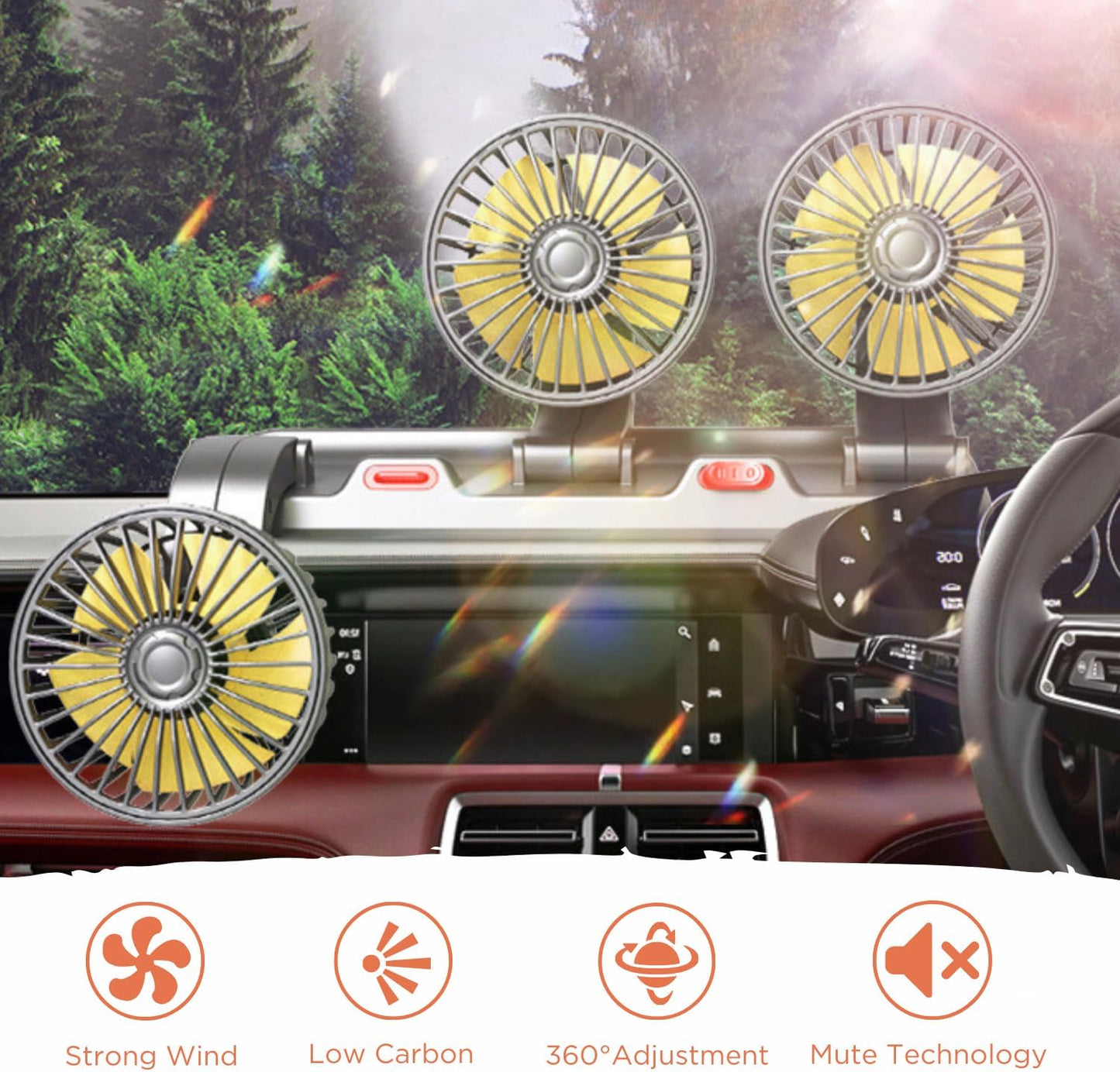 Ventilateur de voiture 360 ° réglable 3 tête ventilateur d'air automobile ventilateur électrique voiture ventilateur silencieux pour bureau à domicile et voiture