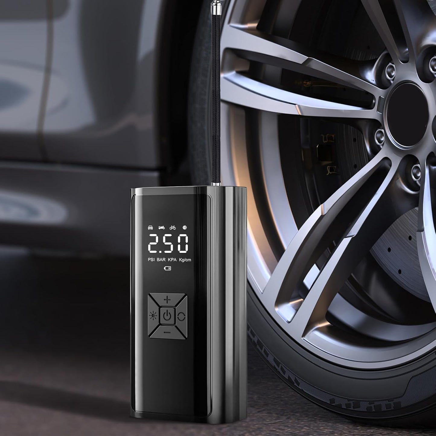 Pompe à air, gonfleur pour pneus sans fil avec écran LED pour voiture, vélo, moto, camping-car, urgence, voyage, camping