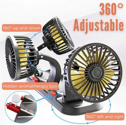 Ventilateur de voiture 360 ° réglable 3 tête ventilateur d'air automobile ventilateur électrique voiture ventilateur silencieux pour bureau à domicile et voiture