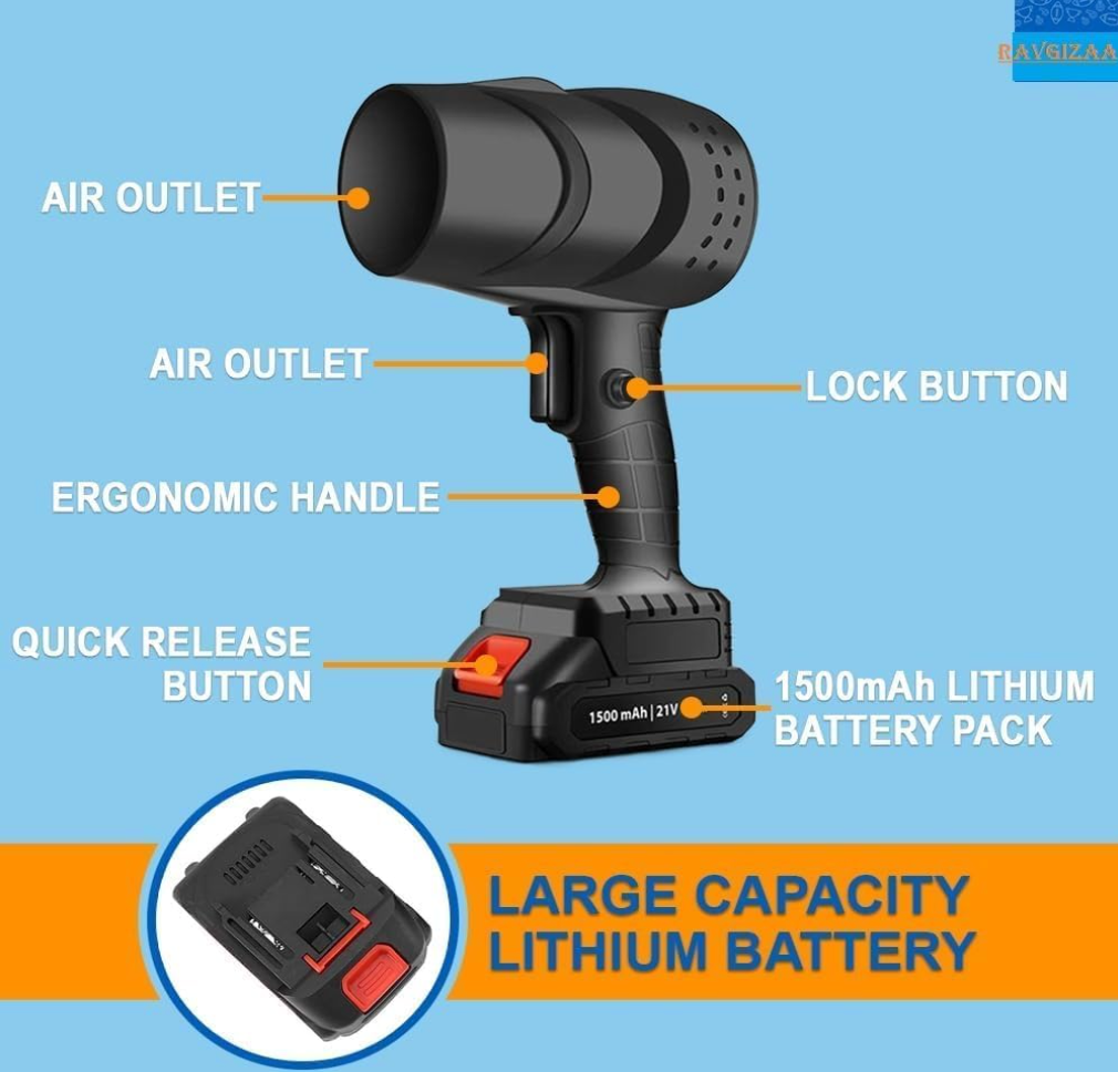 Puissant Souffleur d'air portable, dépoussiéreur à air sans fil Turbo haute pression, rechargeable avec 2 batteries de 48V