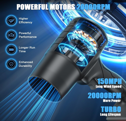 Puissant Souffleur d'air portable, dépoussiéreur à air sans fil Turbo haute pression, rechargeable avec 2 batteries de 48V