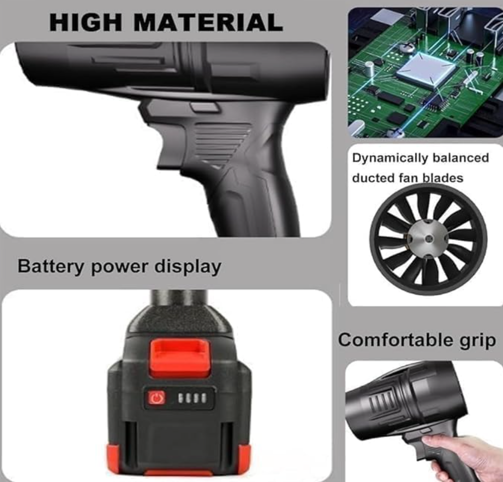 Puissant Souffleur d'air portable, dépoussiéreur à air sans fil Turbo haute pression, rechargeable avec 2 batteries de 48V