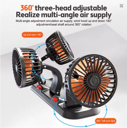 Ventilateur de voiture 360 ° réglable 3 tête ventilateur d'air automobile ventilateur électrique voiture ventilateur silencieux pour bureau à domicile et voiture