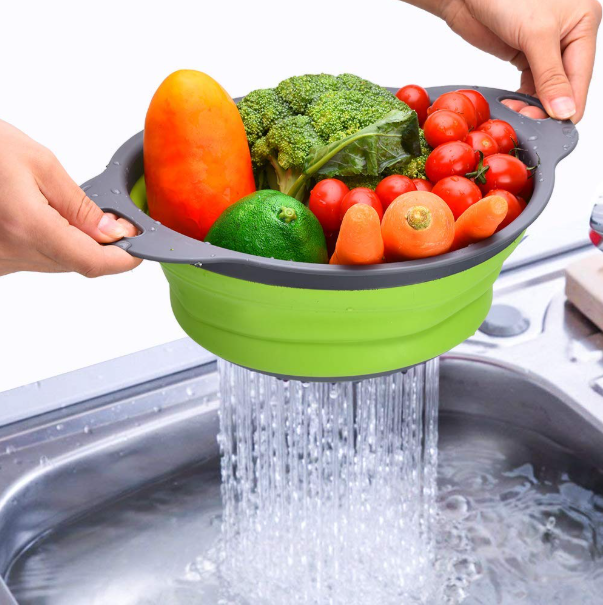 Panier filtre carré pliable en silicone multicolore, pour la maison et la cuisine