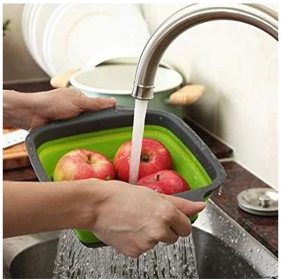 Panier filtre carré pliable en silicone multicolore, pour la maison et la cuisine